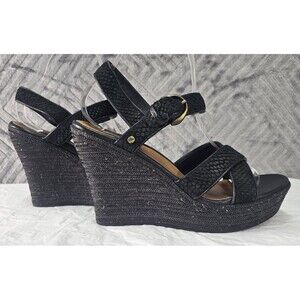 UGG Australia JAZMINE MAR BLACK SUEDE STRAPPY PLATFORM WEDGE HEELS 1007111 sz 9